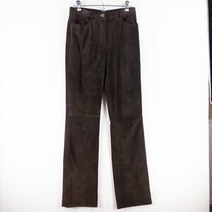 DKNY Leather Suede Pants Womens 4 Brown Straight Leg Lined Pockets
